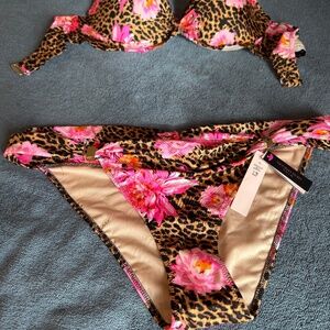VICTORIA’S SECRET CHEETAH PEONY 2 PIECE CHEEKY SWIMWEAR 36C/ XL, NEW